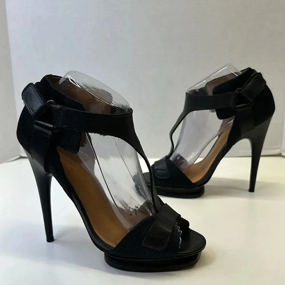 L.A.M.B. Shoes - LAMB by Gwen Stefani High Heels Stiletto Platform Leather Shoes Black Size 8.5